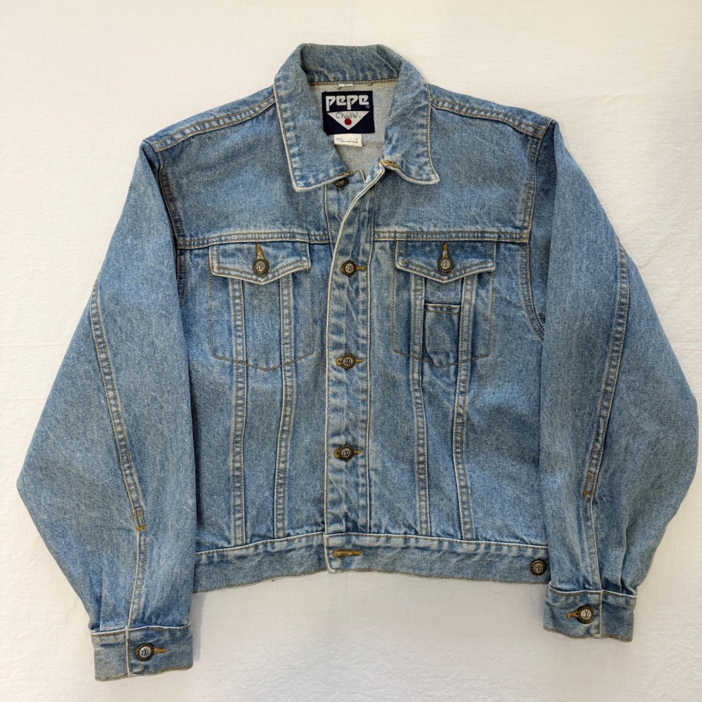 Vintage Pepe Jeans Denim Jacket Tagged L Acid Wash Cropped Hong Kong 80s 90s